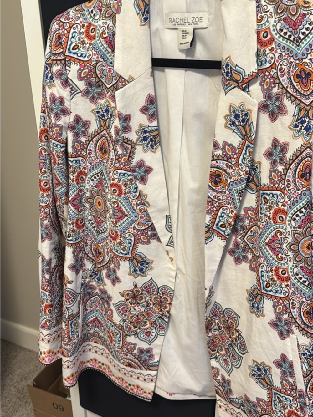 Rachel Zoe White Paisley-Print Linen Blend Blazer